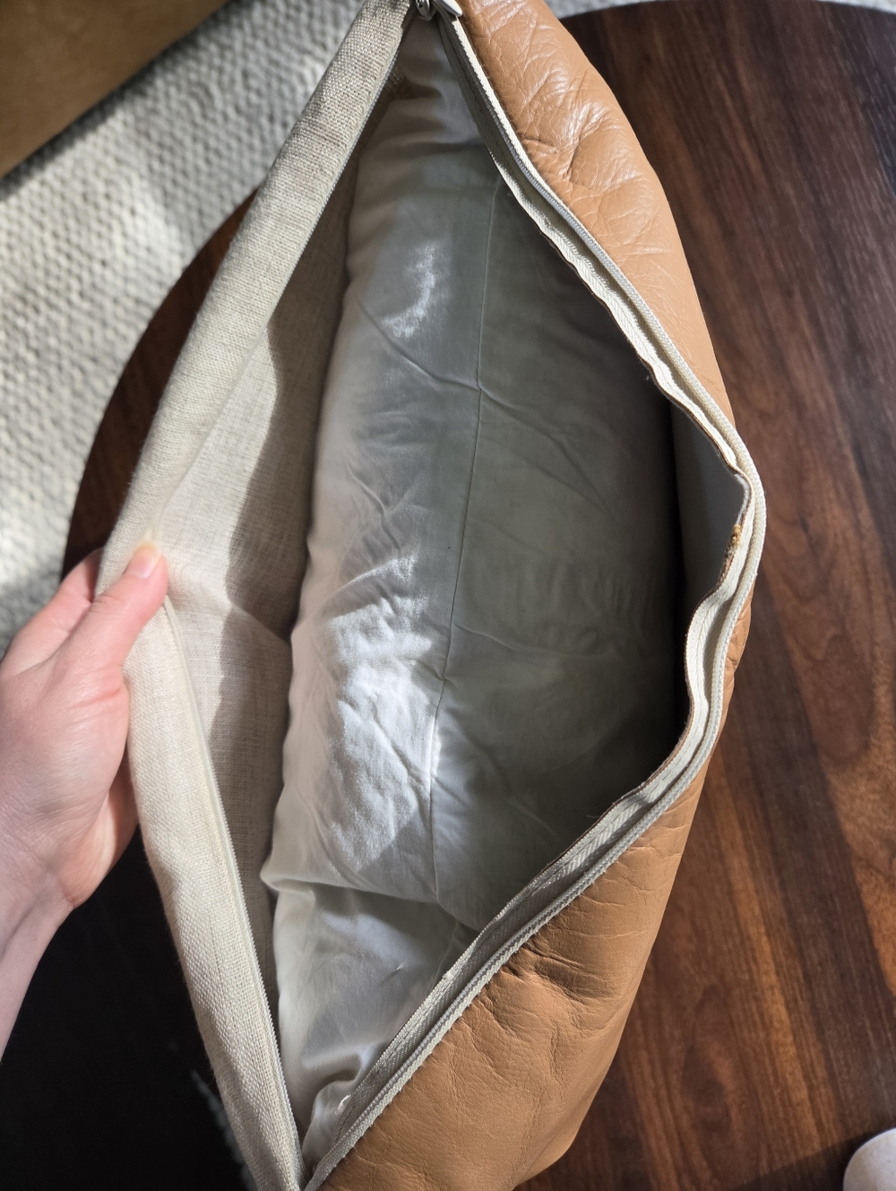 CB2 Ranch Cognac Leather Lumbar Pillow 12x18 + Feather Down Insert - Picture 7 of 7